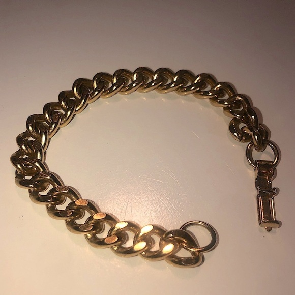 𝅺vtg Gold Tone Curb Link Bracelet Approx 7.5” - 20mm Width - Picture 1 of 5